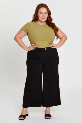 Black High Waist Stretch Wide Leg Pant