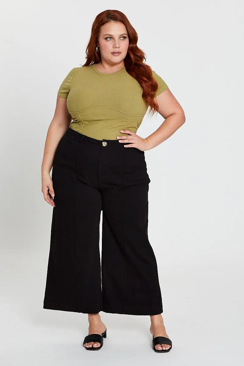 Black High Waist Stretch Wide Leg Pant