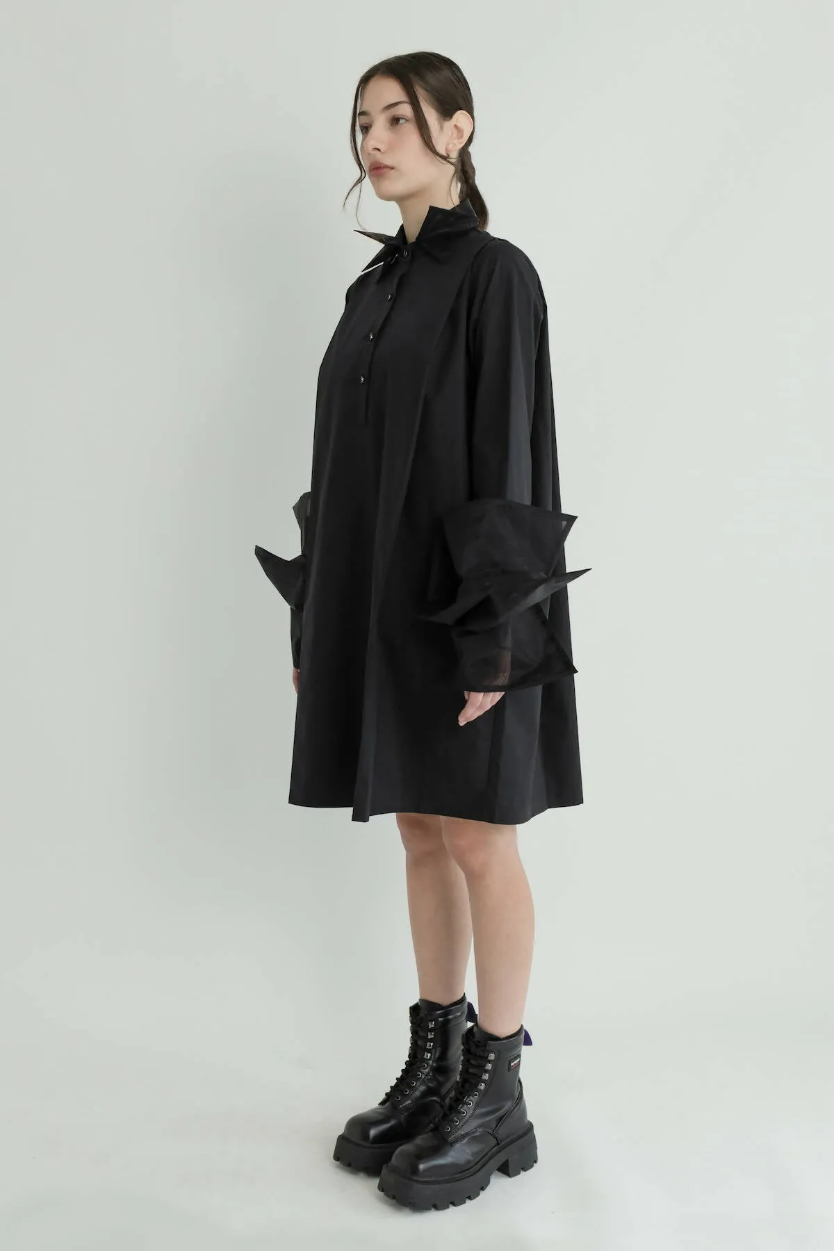 Black Organza Shirt Dress