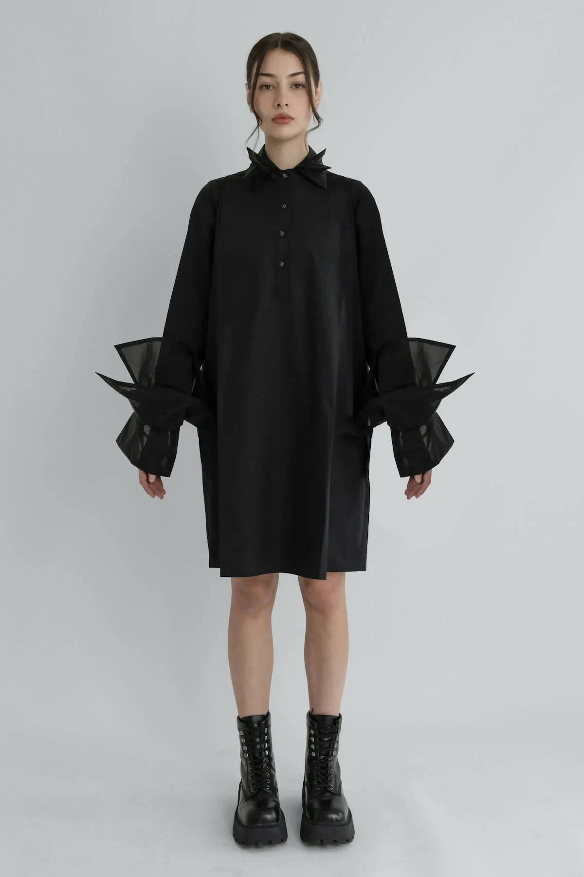 Black Organza Shirt Dress