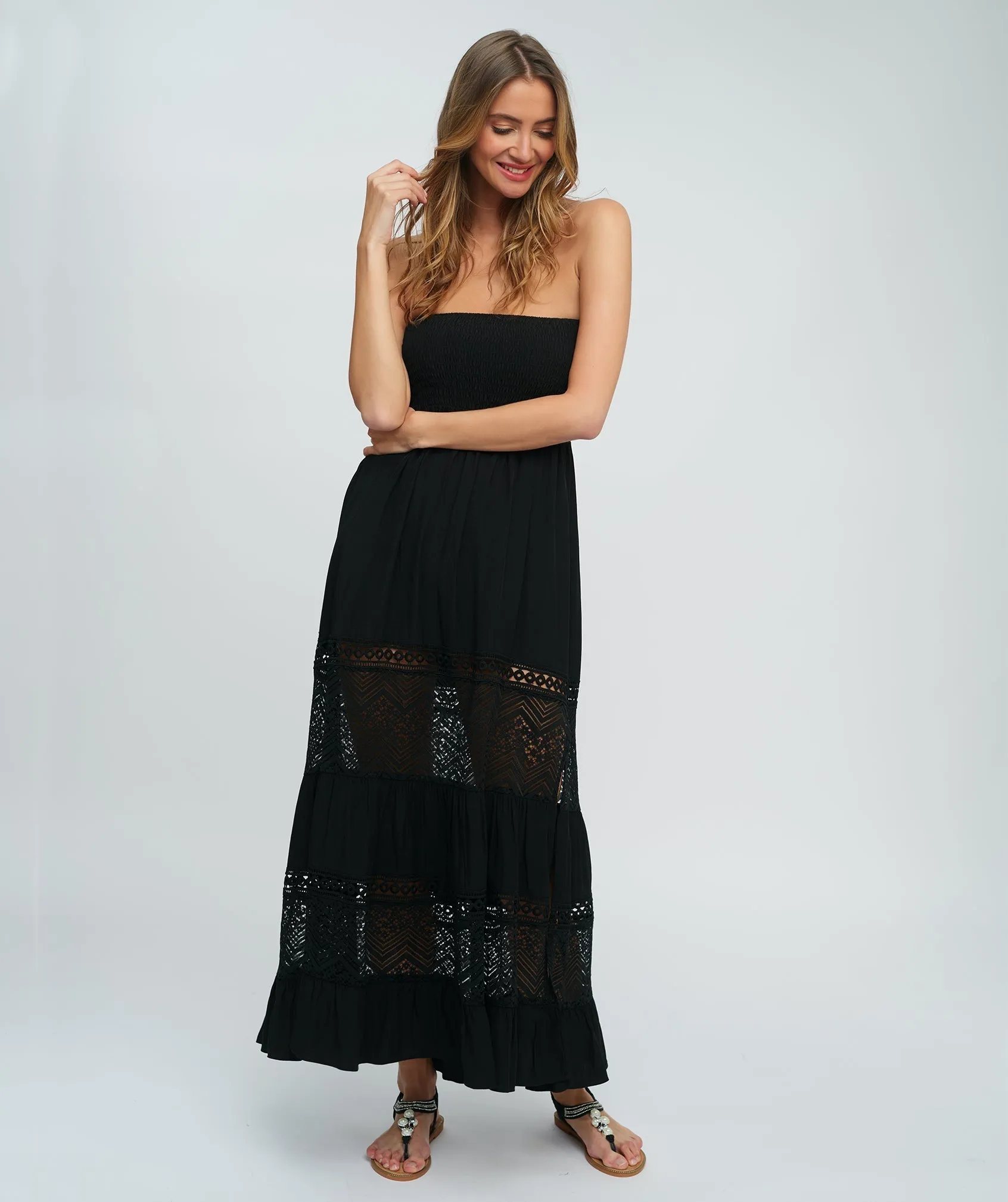 Black Strapless Maxi Dress with Empire Waist