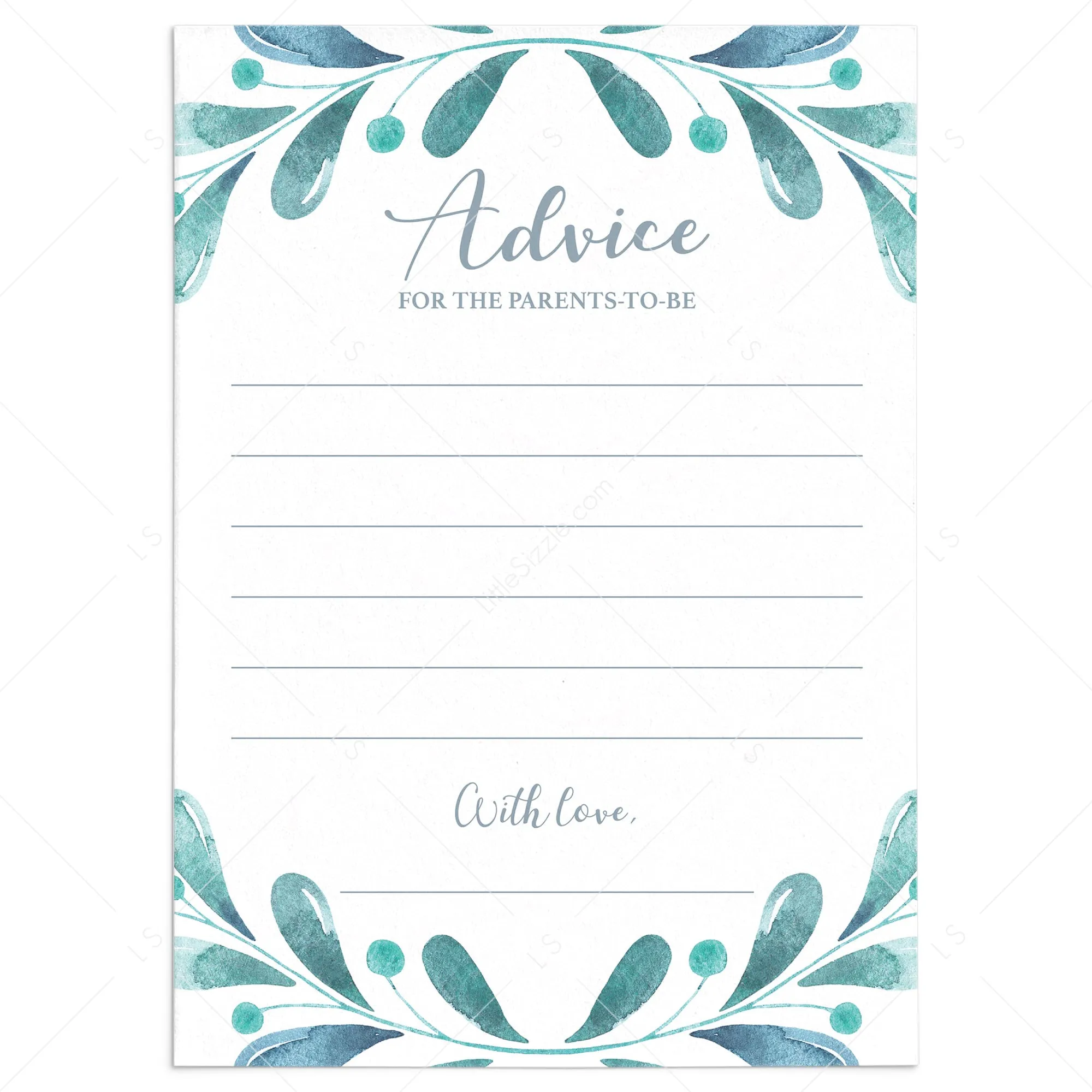 Blue and Silver Baby Shower Advice Card Printable