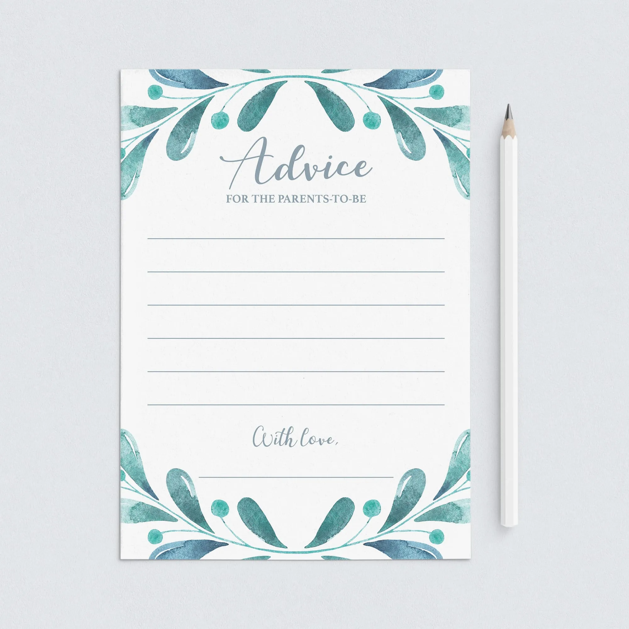 Blue and Silver Baby Shower Advice Card Printable