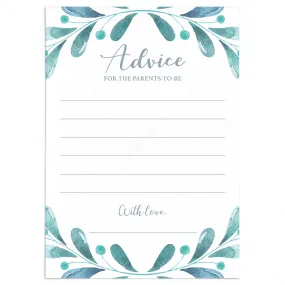 Blue and Silver Baby Shower Advice Card Printable