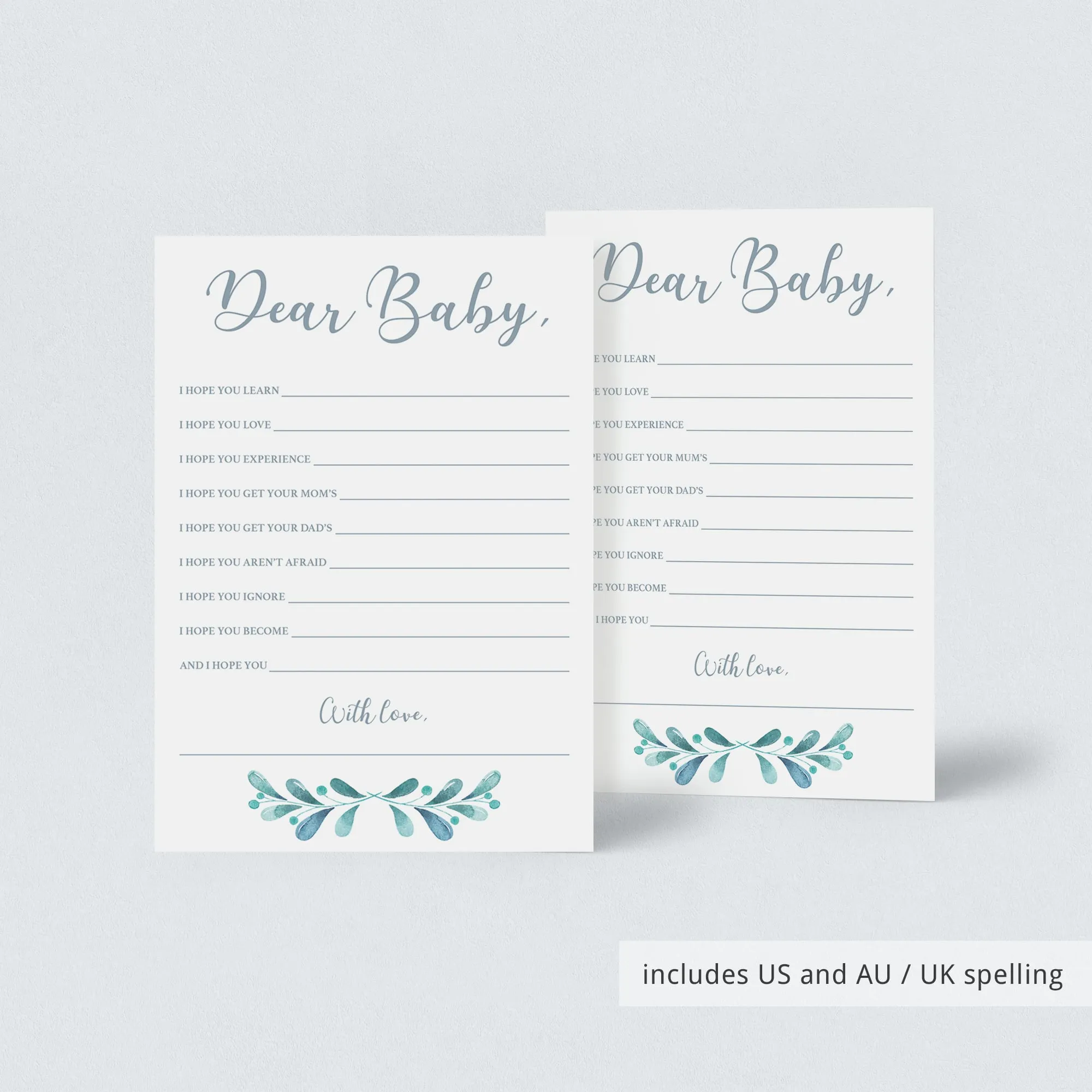 Blue and Silver Wishes for Baby Printable Cards