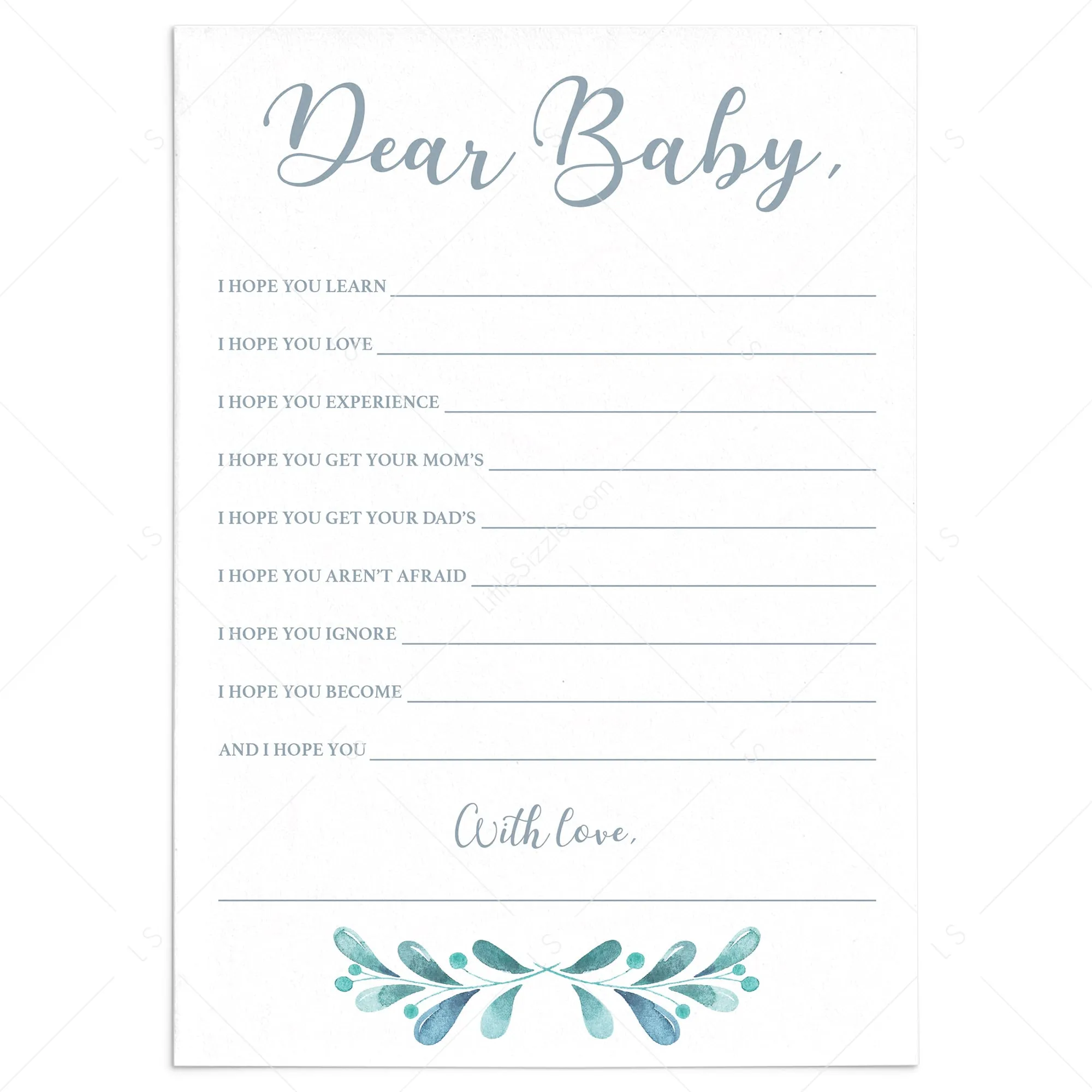 Blue and Silver Wishes for Baby Printable Cards