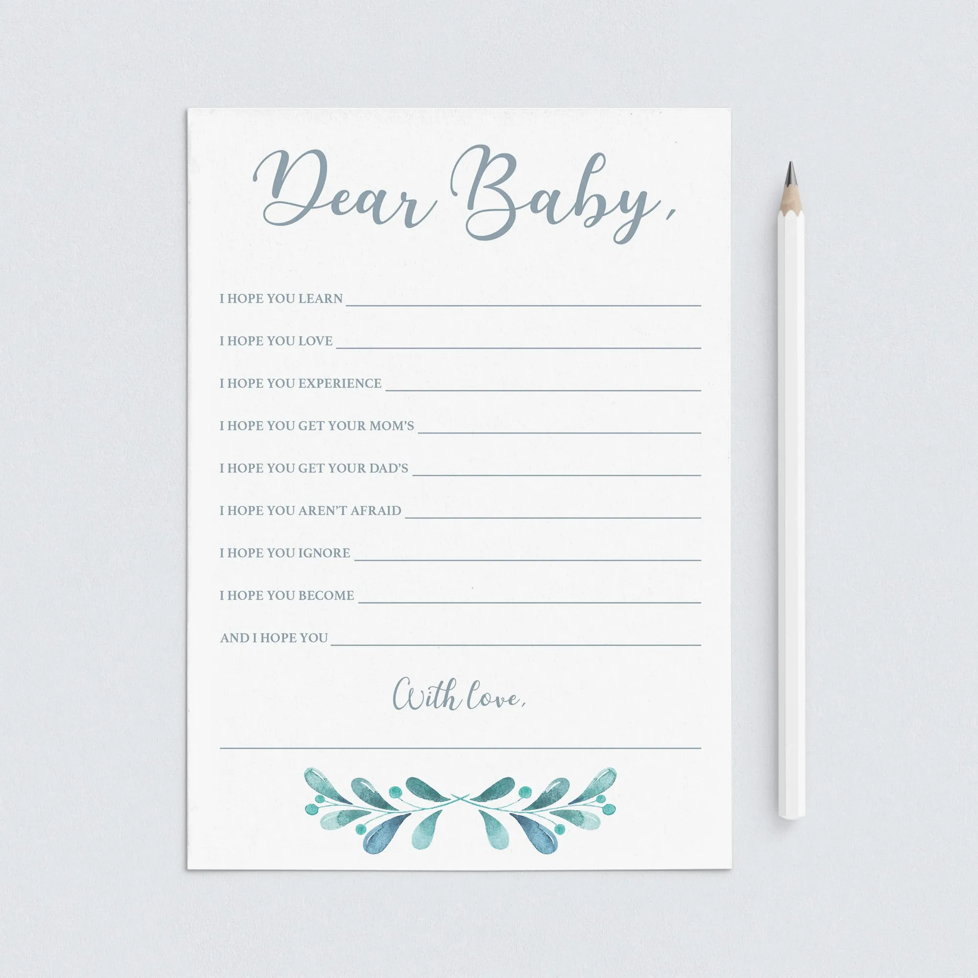 Blue and Silver Wishes for Baby Printable Cards