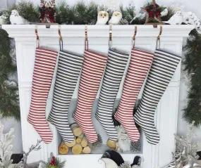 Blue Cottage Stripe Personalized Christmas Stockings with Wooden Name Tags or Embroidered Customization