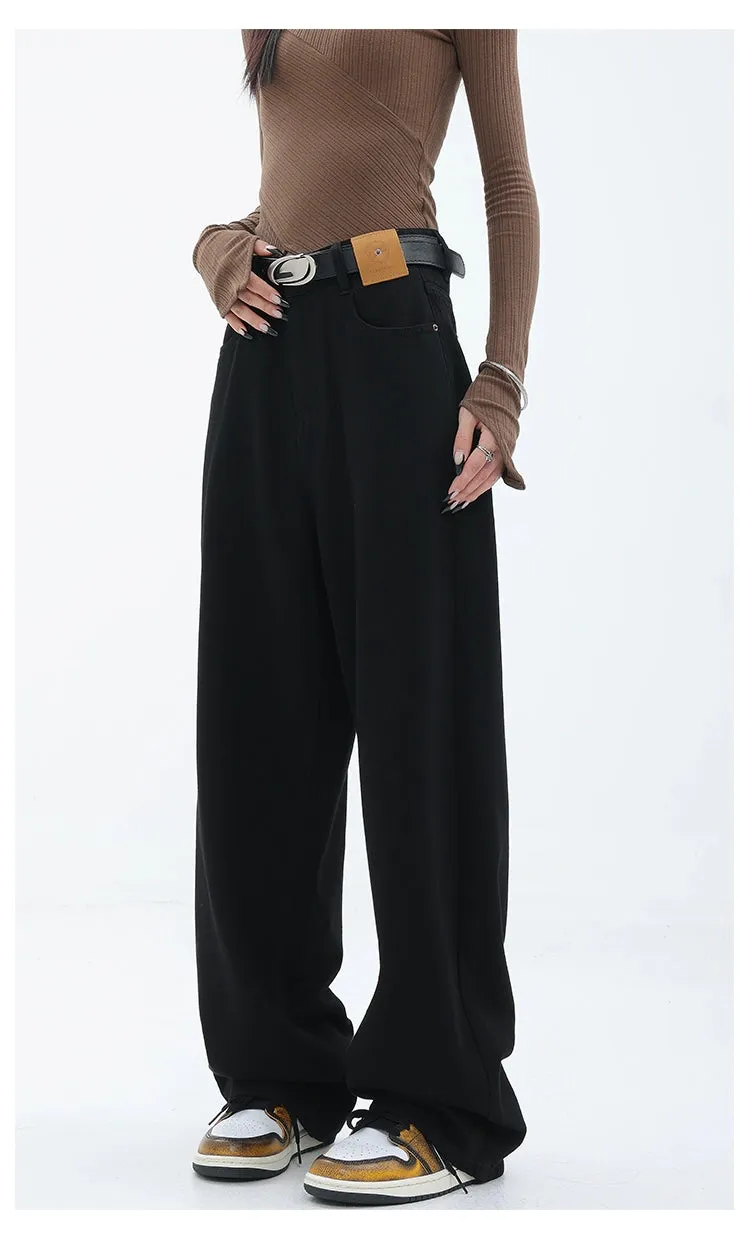 Blue Retro Loose Straight-Leg High-Waist Floor-Length Jeans