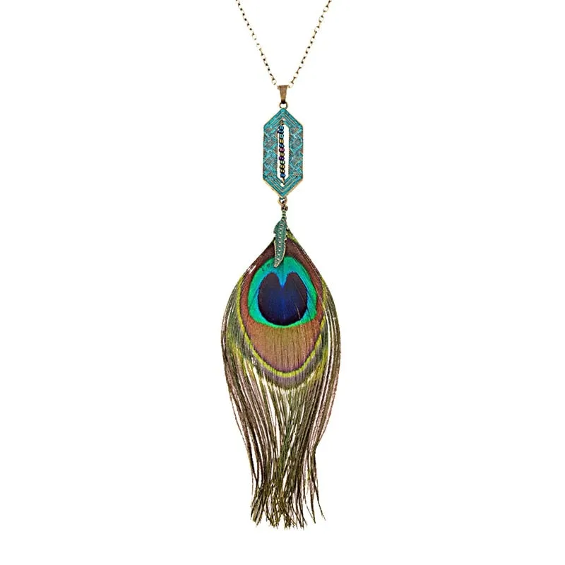 Bohemia Peacock Feather Pendant Necklaces