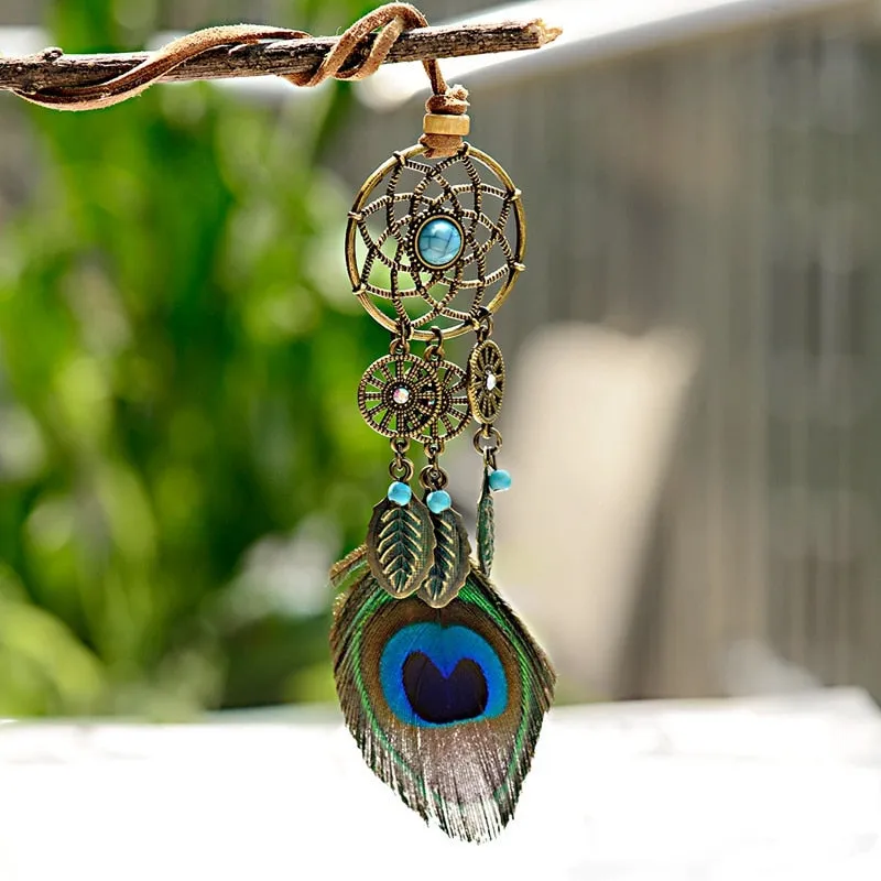 Bohemia Peacock Feather Pendant Necklaces