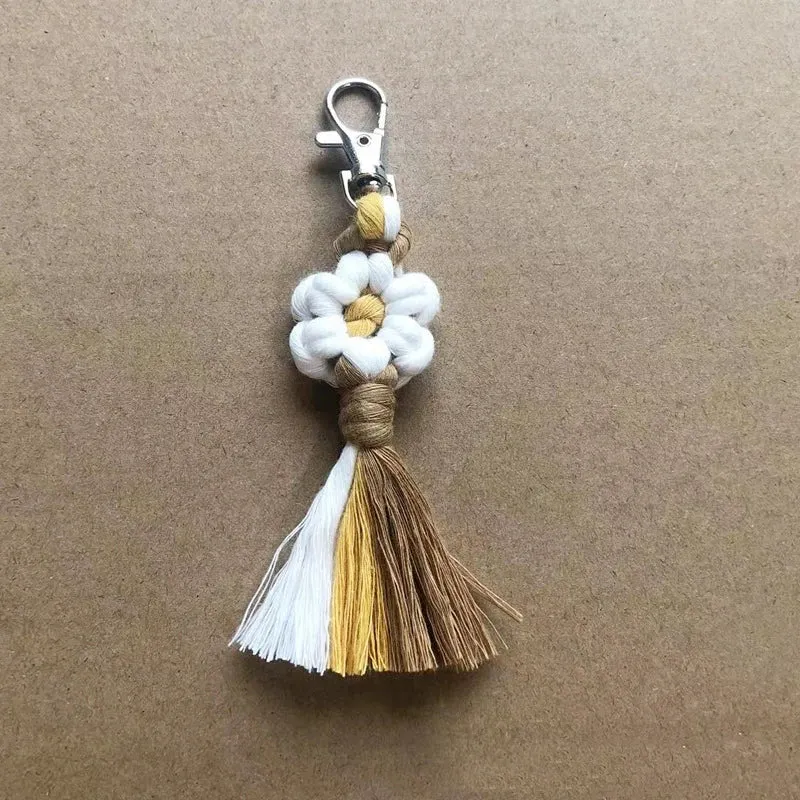 Bohemian Daisy Flower Macrame Keychain