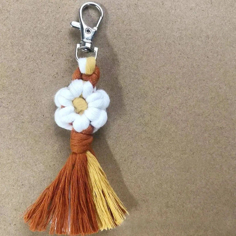 Bohemian Daisy Flower Macrame Keychain