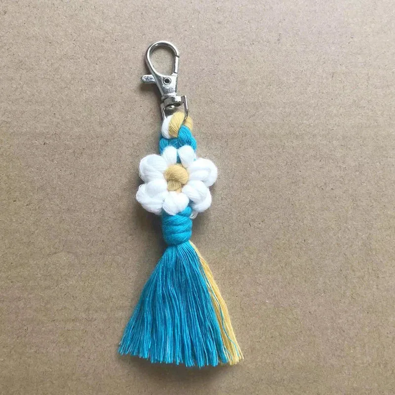 Bohemian Daisy Flower Macrame Keychain