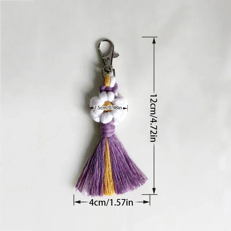 Bohemian Daisy Flower Macrame Keychain