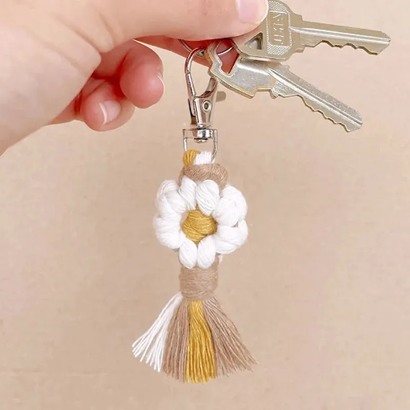 Bohemian Daisy Flower Macrame Keychain