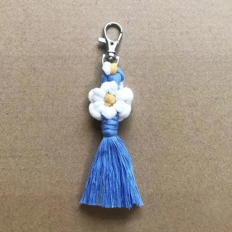 Bohemian Daisy Flower Macrame Keychain