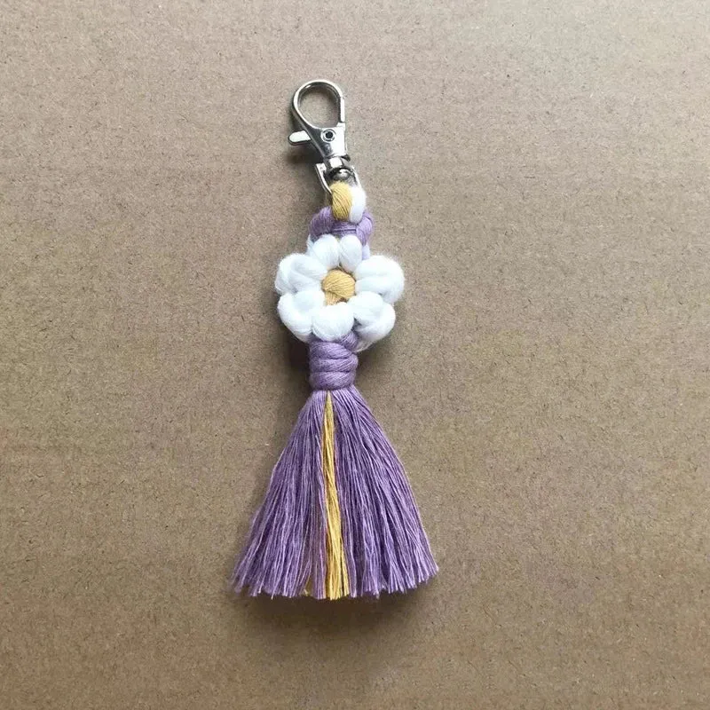 Bohemian Daisy Flower Macrame Keychain