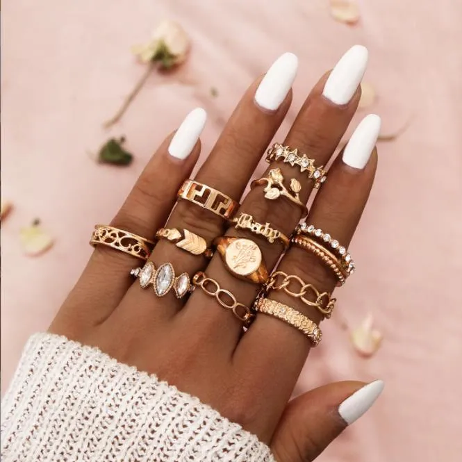 Boho Bliss Silver Gold Ring Set