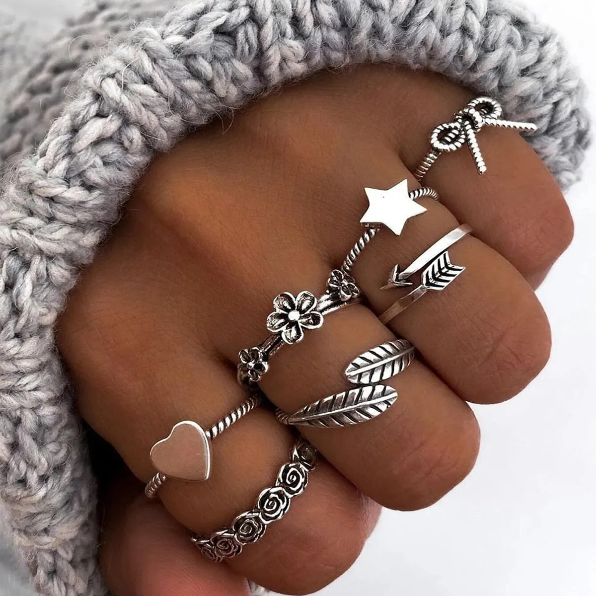 Boho Bliss Silver Gold Ring Set