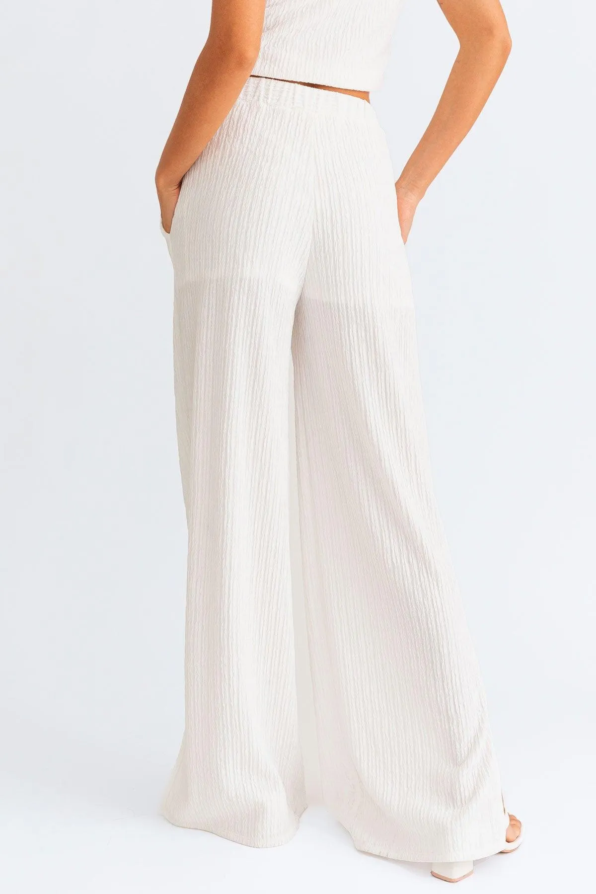 Boho Crinkle Wide Leg Slit Pants