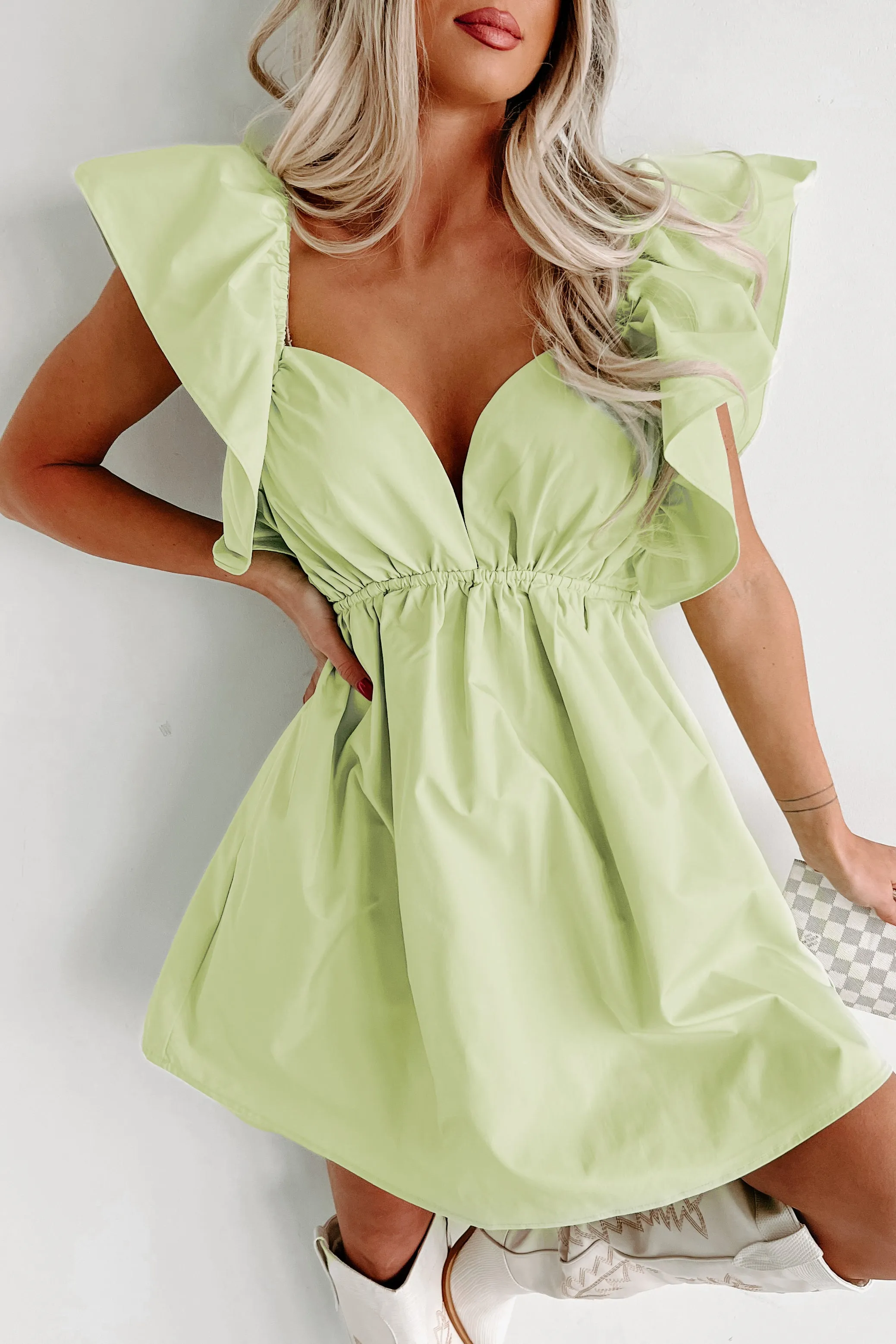 Breath Of Fresh Air Ruffle Sleeve Babydoll Dress (Green)