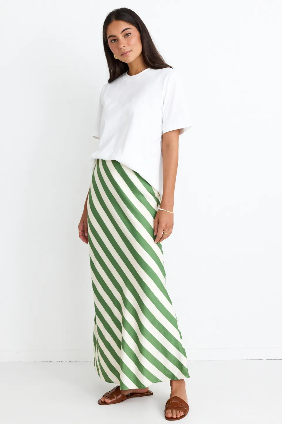 Breathe Apple Stripe Bias Maxi Skirt