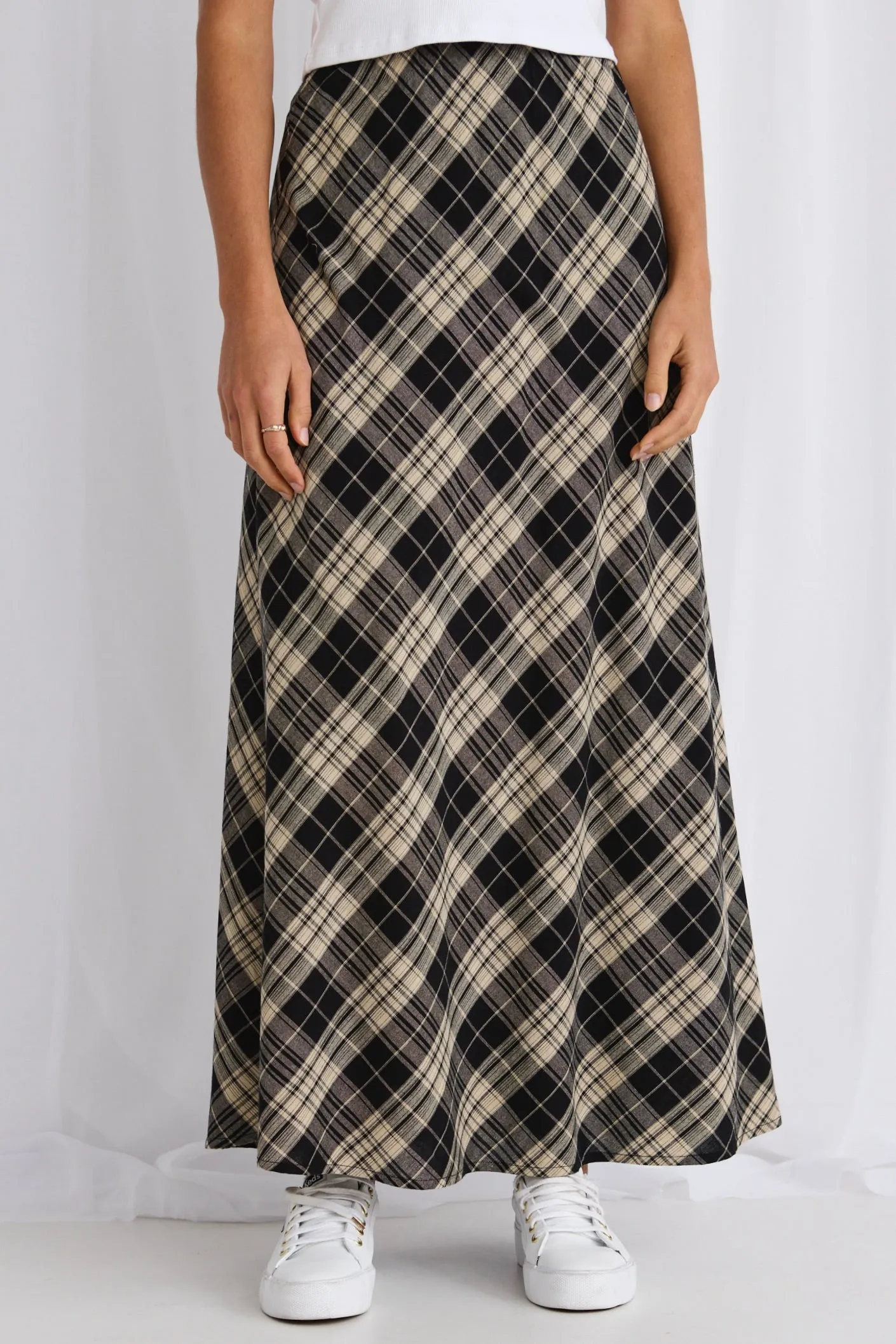 Breathe Black Check Bias Maxi Skirt