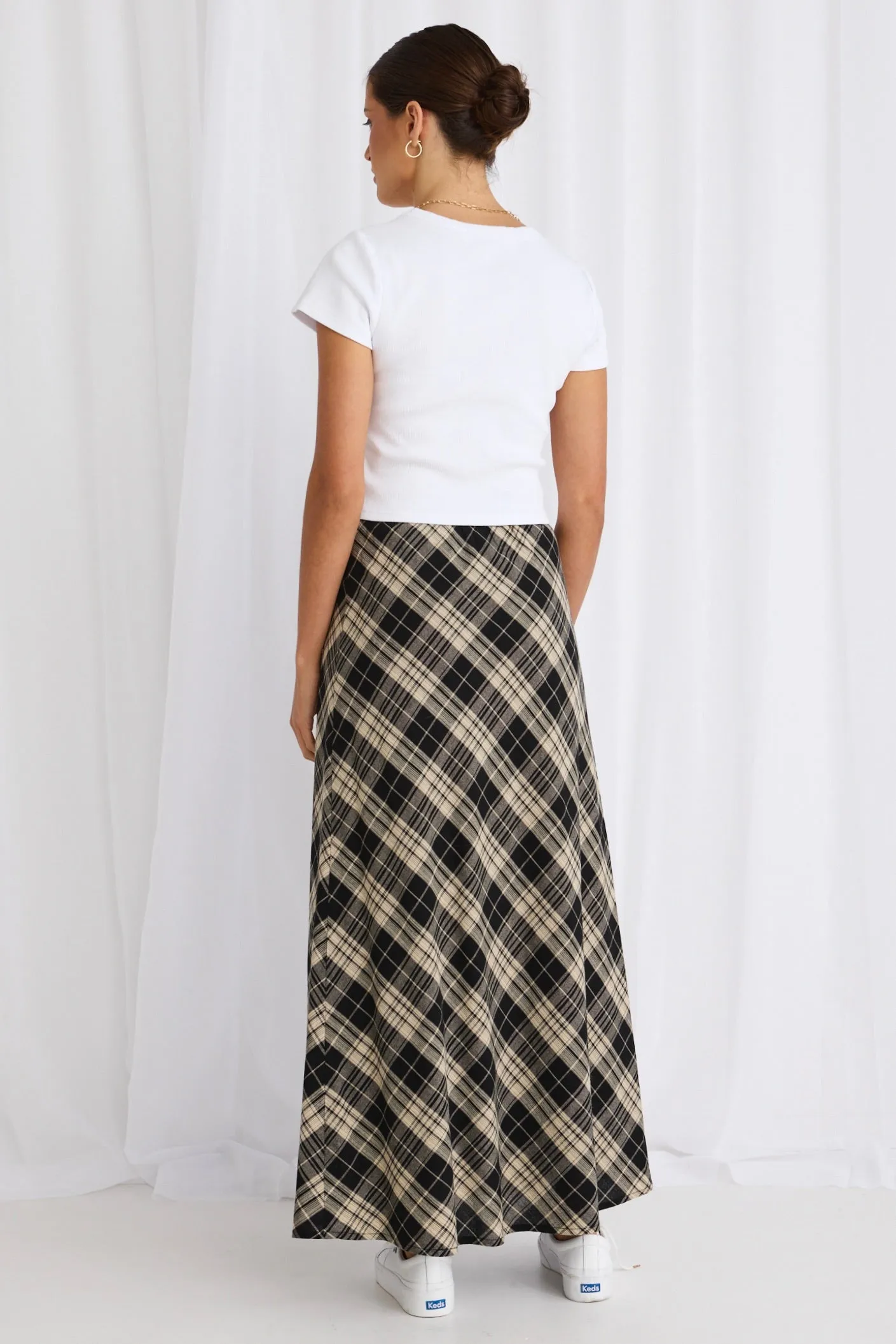 Breathe Black Check Bias Maxi Skirt