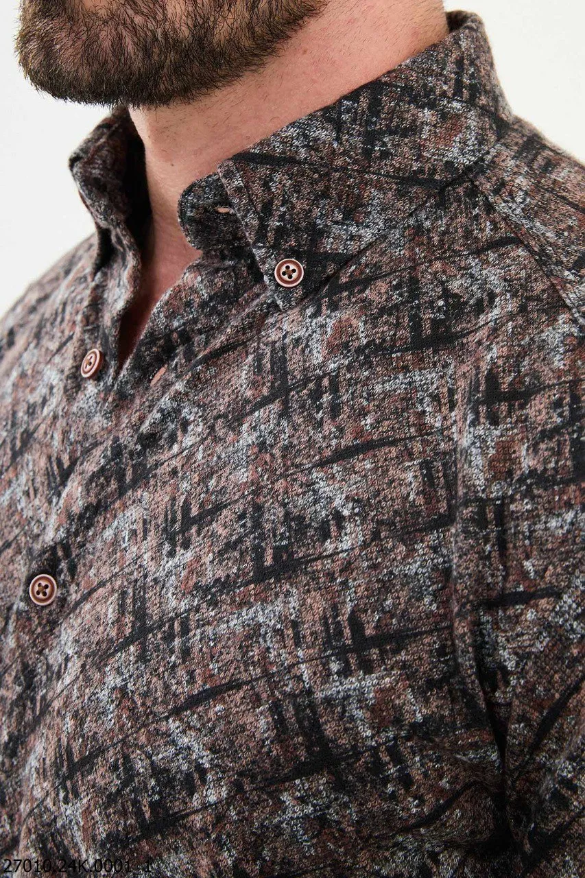 Brown Abstract Pattern Slim-Fit Men's Shirt.