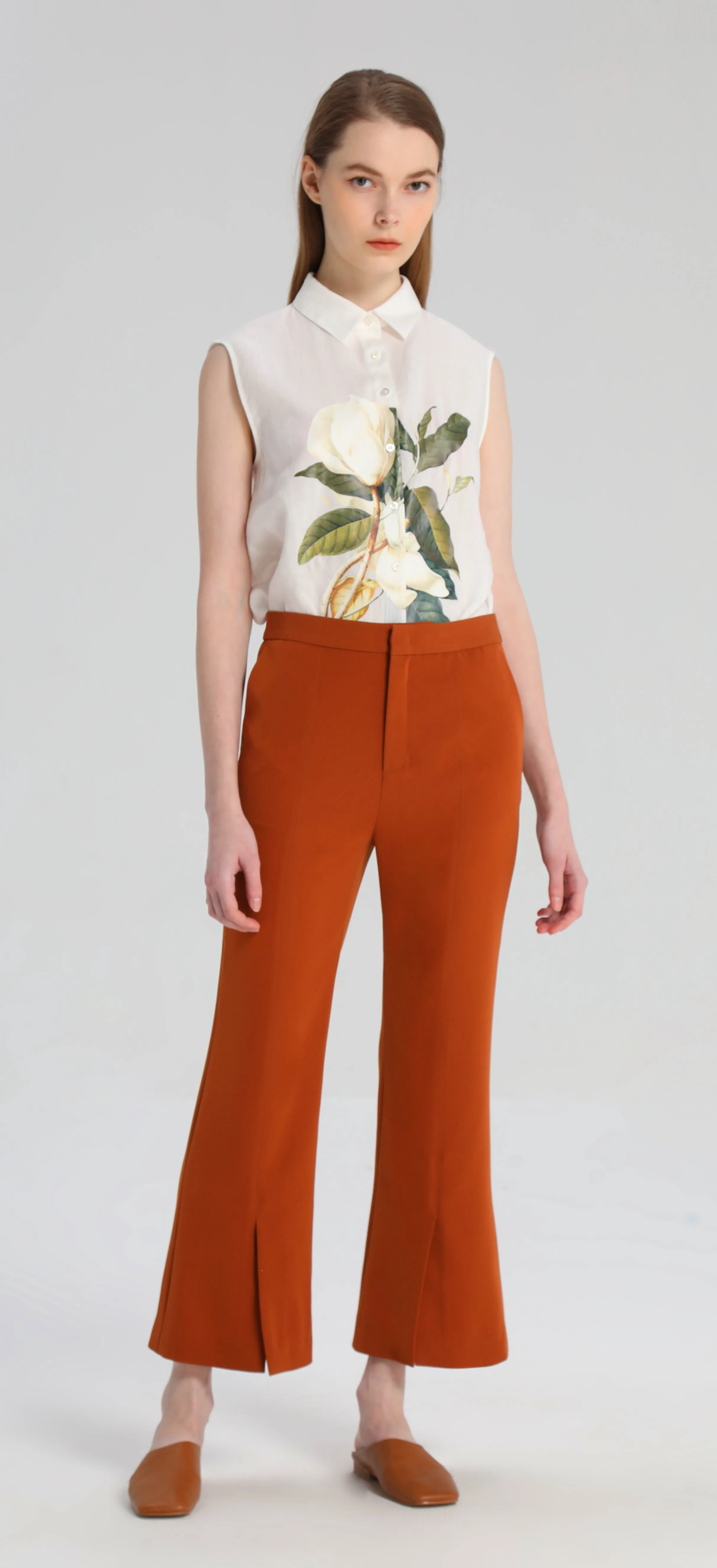 Burnt Orange Cropped Flared Pants