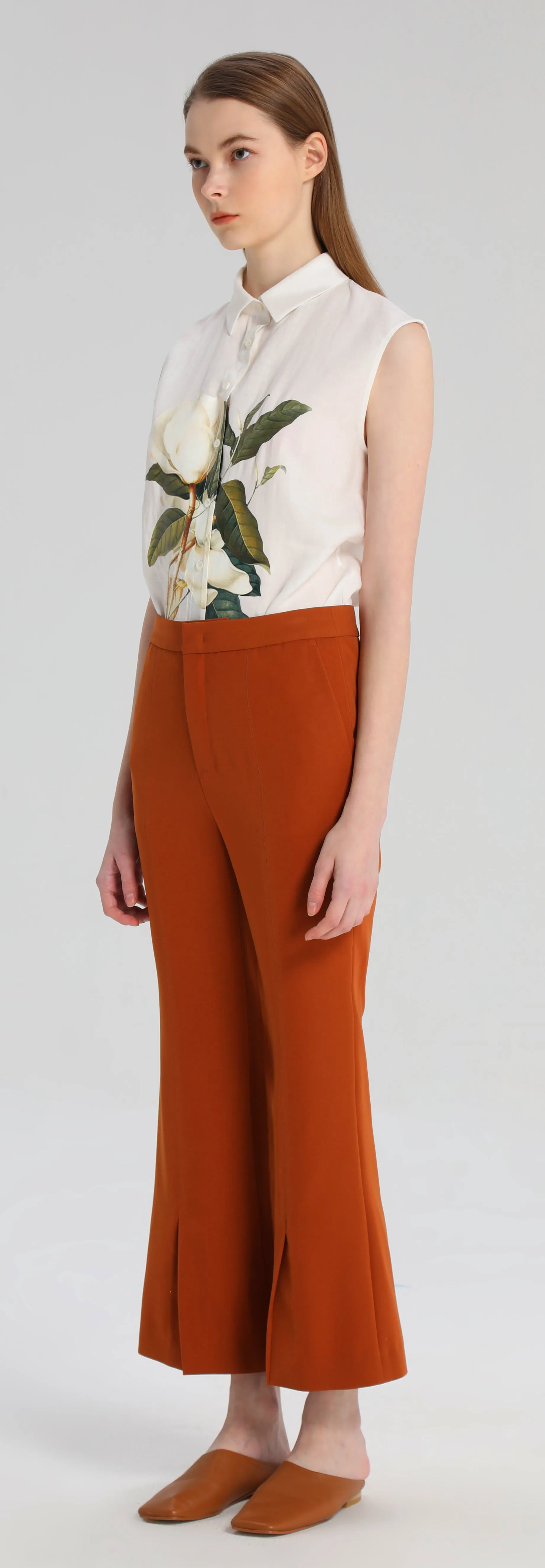 Burnt Orange Cropped Flared Pants