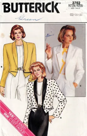 Butterick 3762 Womens Cropped Princess Jackets 1980s Vintage Sewing Pattern Size 12 - 16 UNCUT Factory Folded