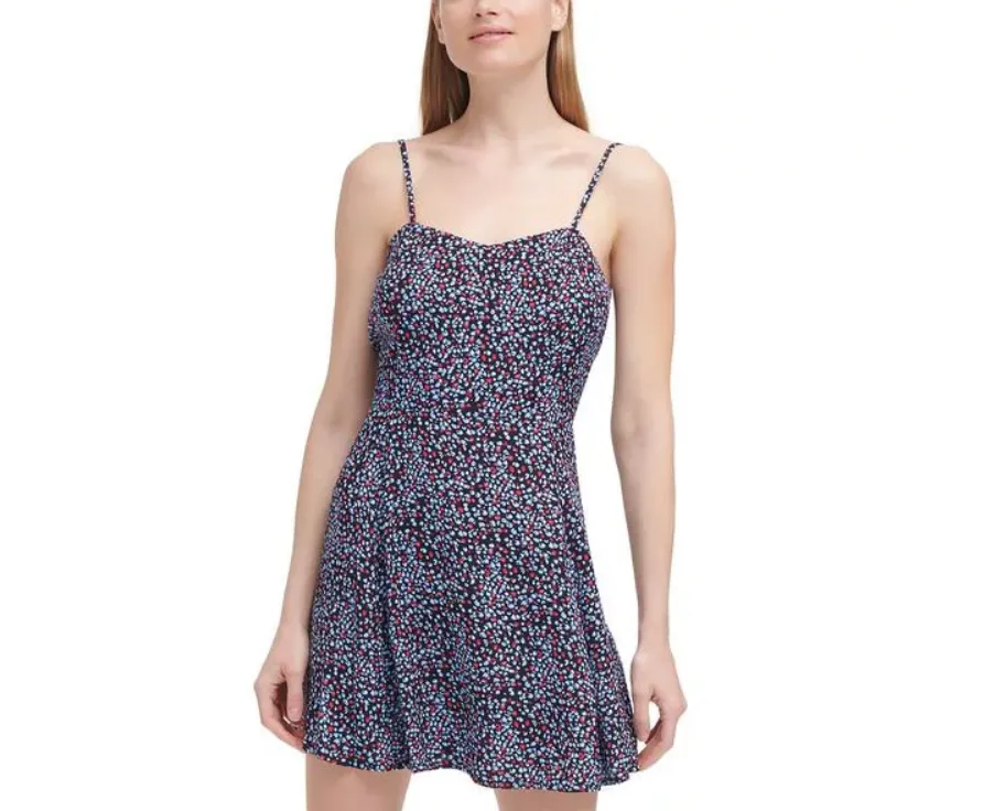 CALVIN KLEIN JEANS Women's Mini Summer Dress in Navy and Red