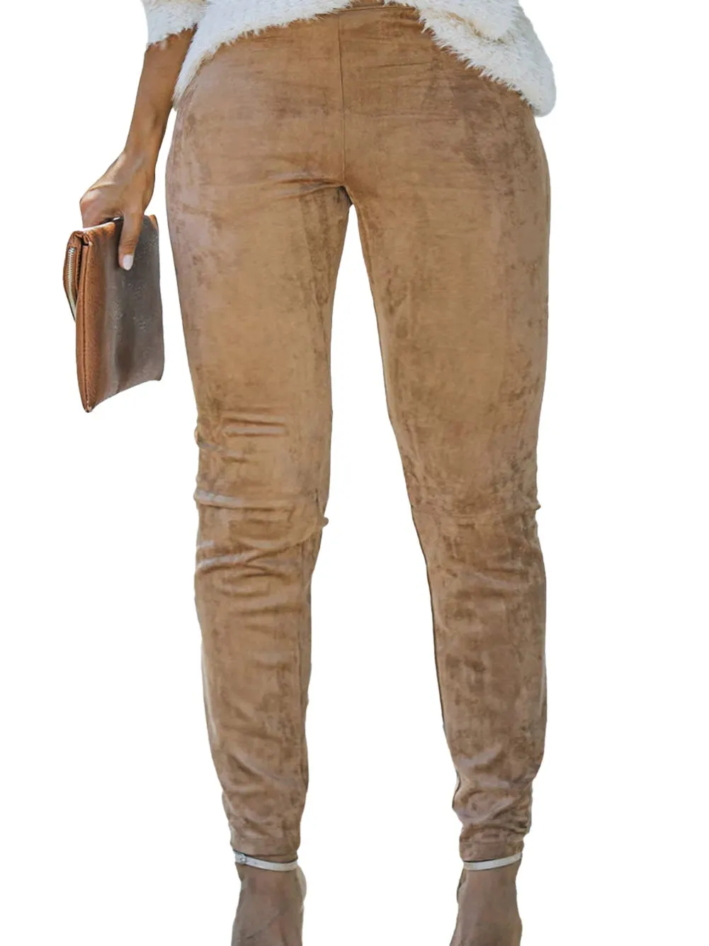 Camel Plus Size High Rise Faux Suede Skinny Pants