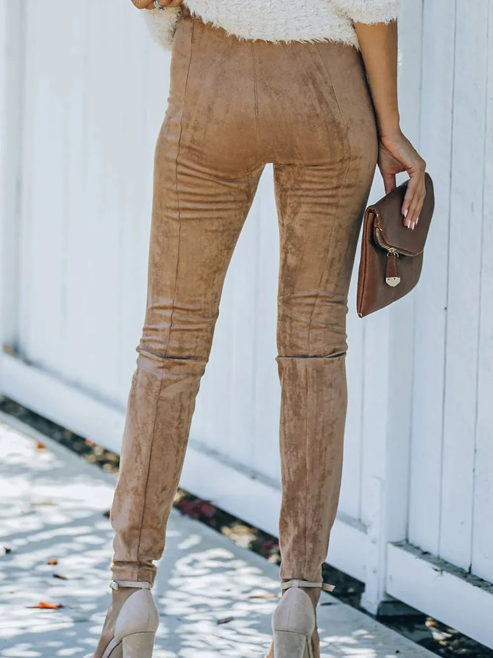 Camel Plus Size High Rise Faux Suede Skinny Pants