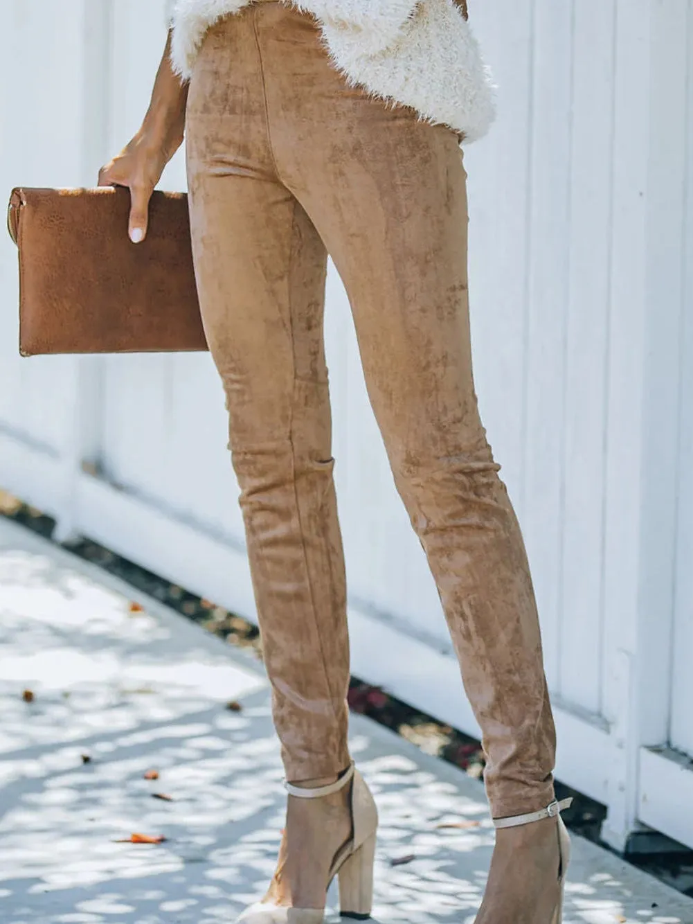 Camel Plus Size High Rise Faux Suede Skinny Pants