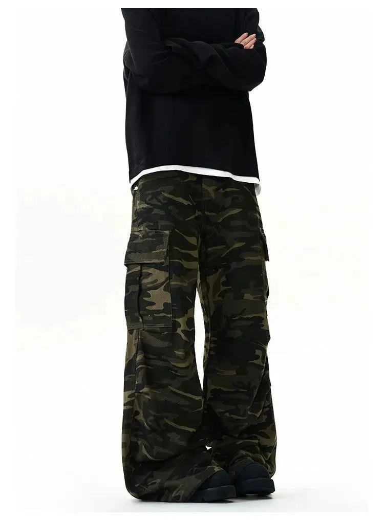 Camouflage Straight Flared Cargo Pants