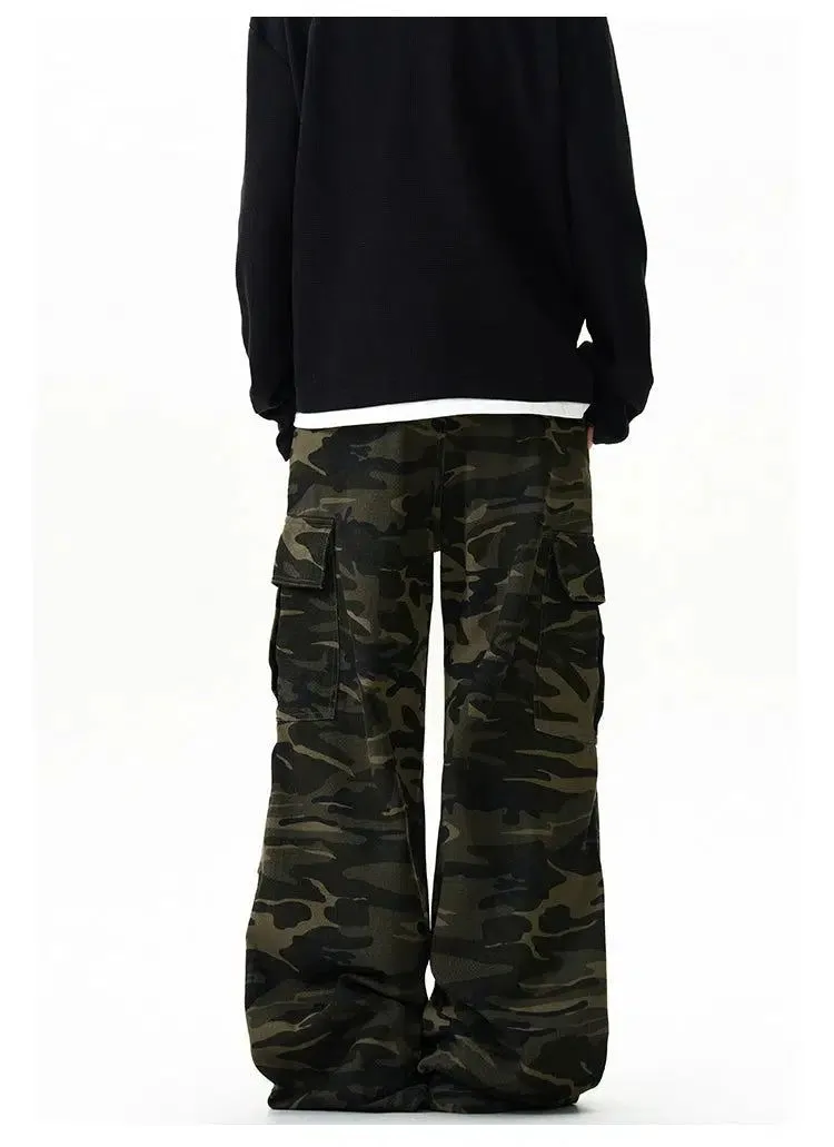 Camouflage Straight Flared Cargo Pants