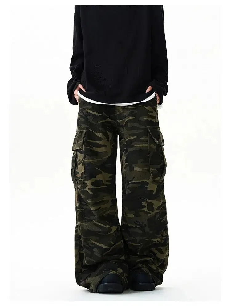 Camouflage Straight Flared Cargo Pants