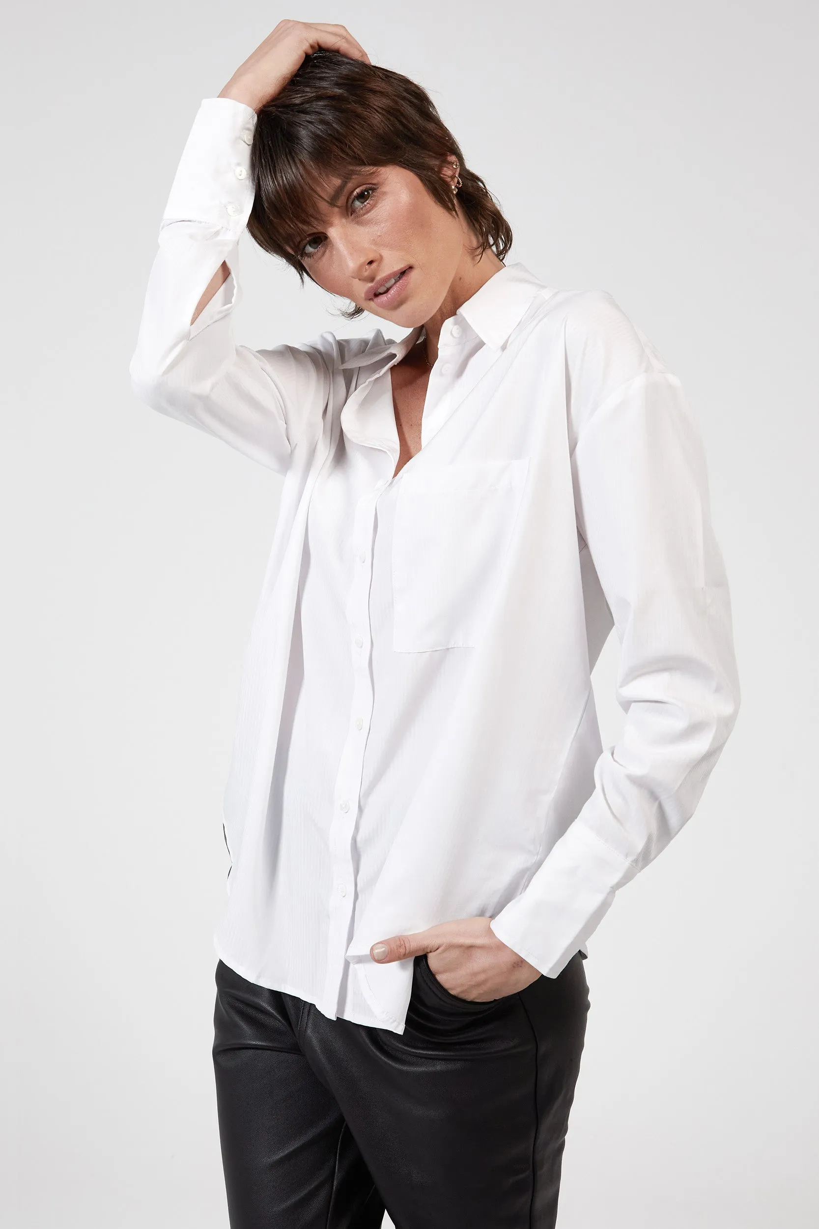 COLTON BOYFRIEND SHIRT - WHITE STRIPE