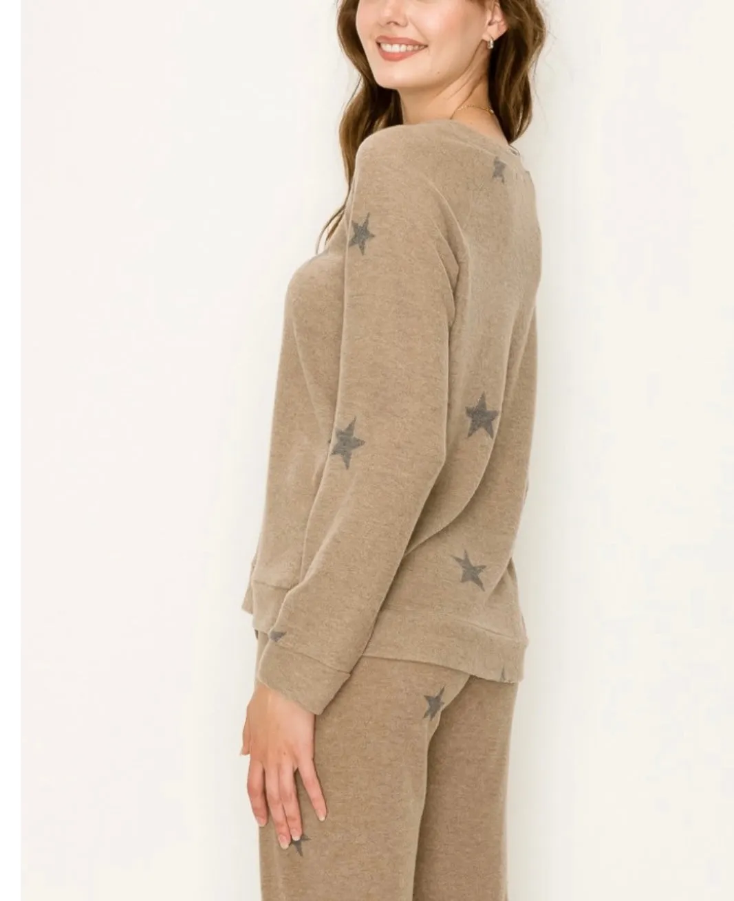 Comfy top with dolman sleeves top In our  charcoal stars print cozy brushed Jersey