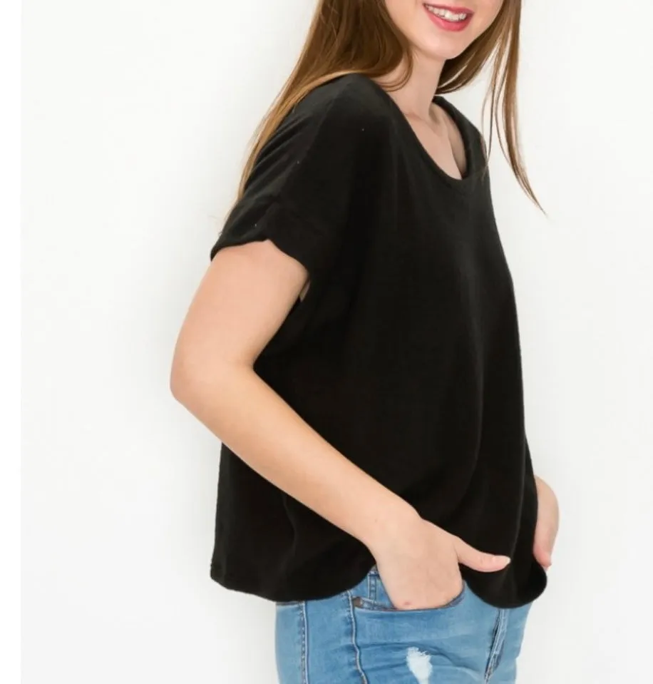 Comfy top with dolman sleeves top In our  charcoal stars print cozy brushed Jersey