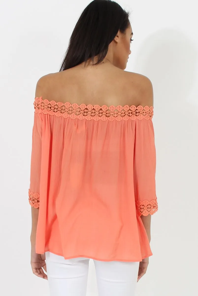 Coral Bardot Crochet Top - Aliza