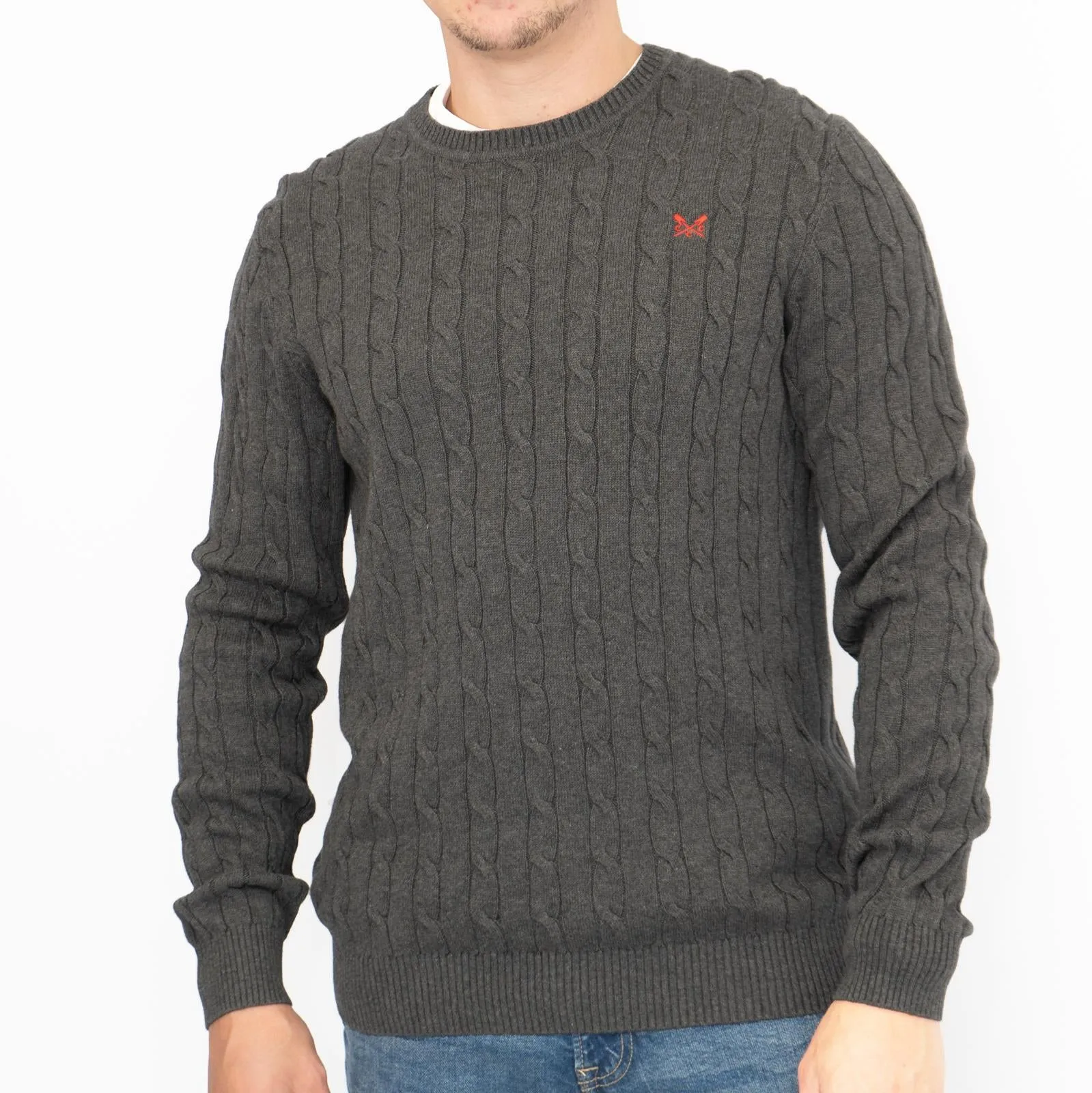 Crew Clothing Mens Oarsmen Cable Knit Jumper Grey