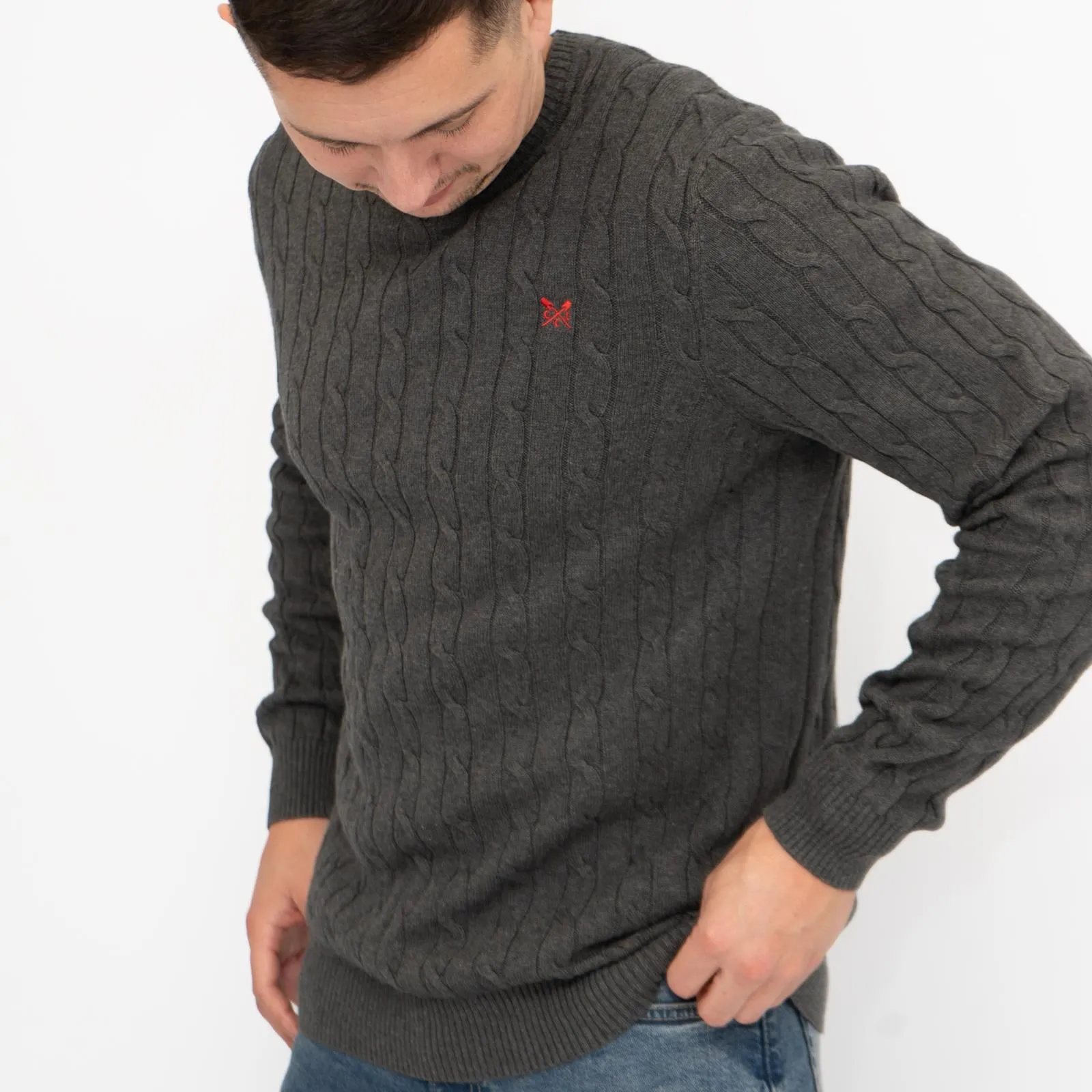 Crew Clothing Mens Oarsmen Cable Knit Jumper Grey