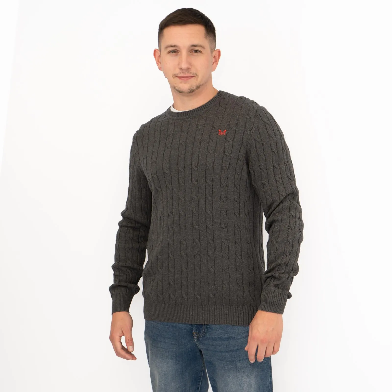 Crew Clothing Mens Oarsmen Cable Knit Jumper Grey