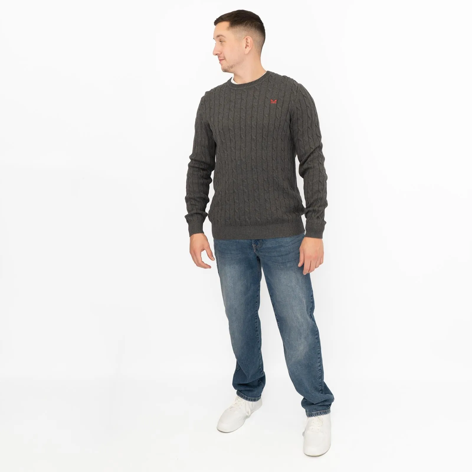 Crew Clothing Mens Oarsmen Cable Knit Jumper Grey