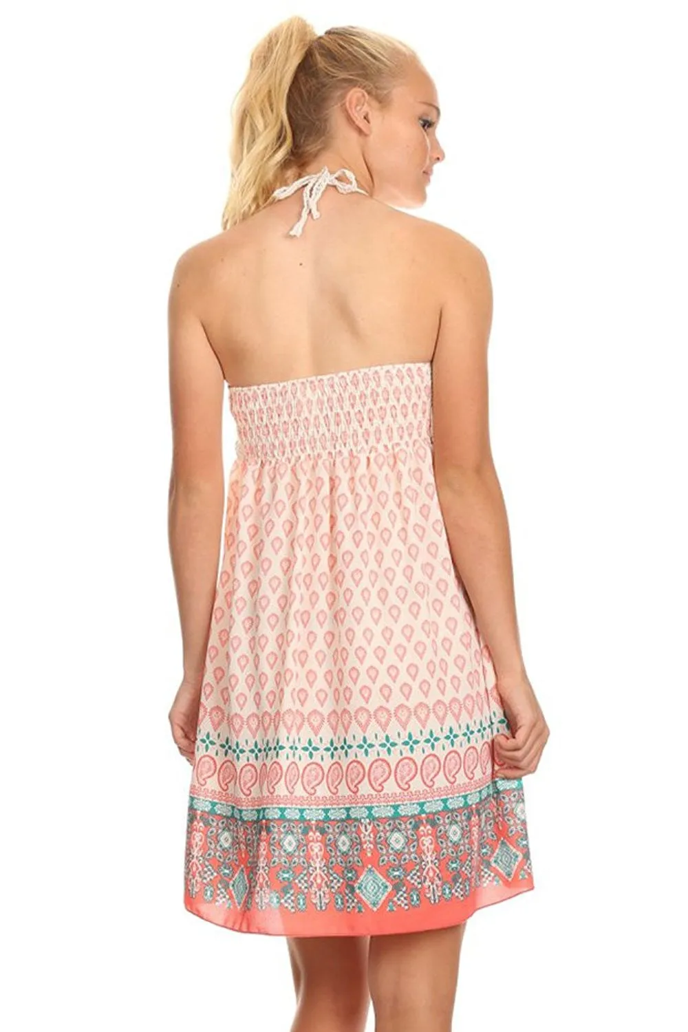 Crochet Lace Paisley Printed Boho Sleeveless Short Dress