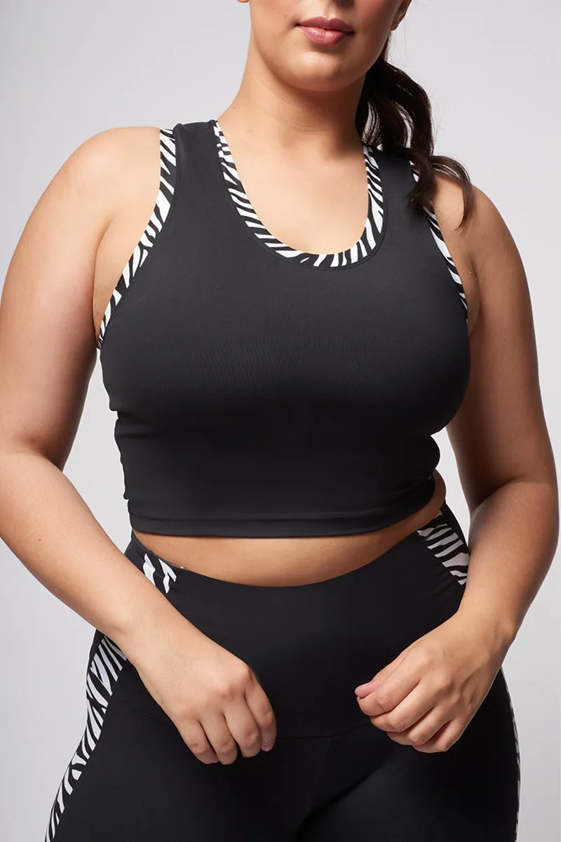 Cropped Tank with Zebra Trim Black